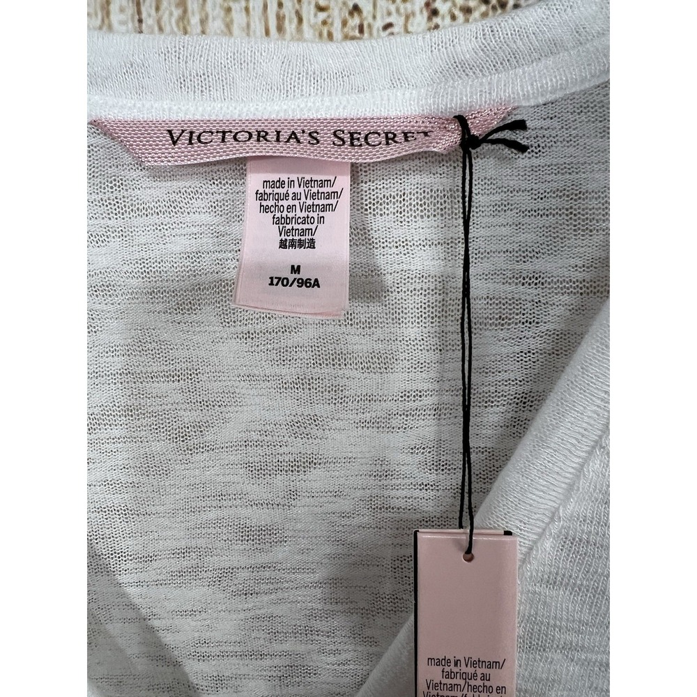 Victorias Secret 2pc Pajama Sz M White Henley Sleep Shirt Plaid Shorts Lounge - Picture 4 of 10